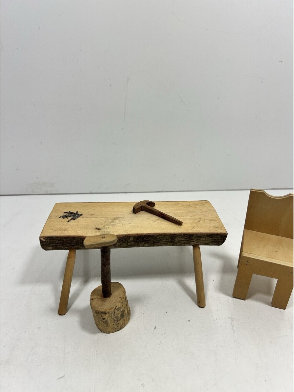 Primitive Rustic Handmade Small Doll Furniture Lot Scrap Wood Table Chair
